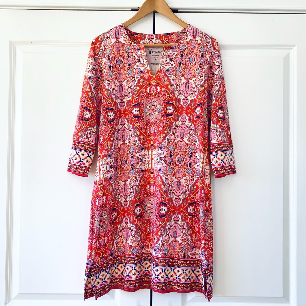 Coolibar Oceanside Tunic Dress 3/4 Sleeve Shift Sun Protective UPF 50+ Size M